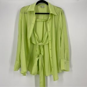 Vici + Jill Collection Neon Yellow Button Down Silk Top with Matching Bralette